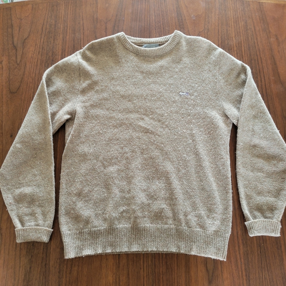 Vintage 80s Le Tigre Crewneck Sweater L Beige Wool Polyester Knit Indie USA Made